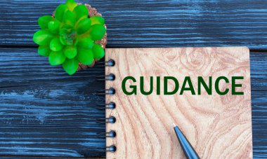 Kaktüslü, güzel, karanlık bir arka planda rehberlik kelimesi. İş konsepti