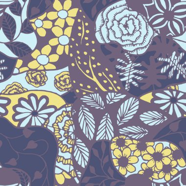 Zentangle Çiçekleri. Kusursuz desen. Keten, Elbise, Kumaş için hassas bir uyum. Country Style 'da Summer Blossoms ile Basit Doodle. Küçük Çiçeklerle Bahar Arkaplanı.