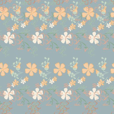 Çiçeksiz desenli narin çiçekler. Baskı, tekstil, keten, duvar kağıdı için büyük elementler. Ambalaj kağıdı için güzel bir model. Vektör Vahşi Çiçekler. Renkli Modern Uyum.