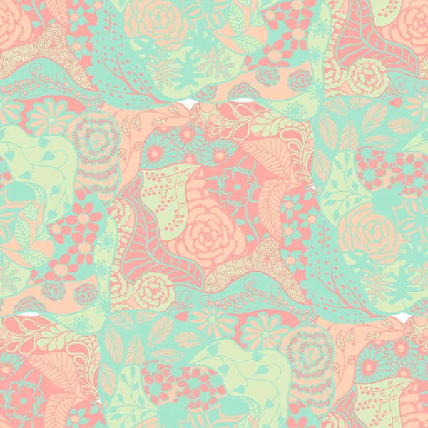 ゼンタングル フラワーズ シームレスなパターン ファブリックシャツ 壁紙のためのレトロなレポート 田舎風の夏の花を持つシンプルな落書き 秋の小花の背景 — ストックベクタ