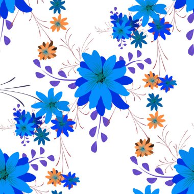 Daisy Flowers 'la kusursuz desen. Yazdırma, Tekstil, Çarşaf, Kumaş İçin Parlak Doku. Ambalaj kağıdı için güzel bir model. Vektör Vahşi Çiçekler. Sonsuz doku. Retro Biçiminde Renkli Uyum.