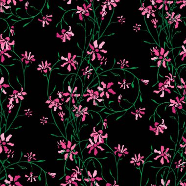 Minik Çiçekli Çiçeksiz Desen. Etek mayo için süs. Paketleme Kağıdı için Retro Desen. Vektör Kusursuz Çiçekler. Renkli Modern Uyum.