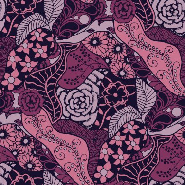 Zentangle Çiçekleri. Kusursuz desen. Modern Baskı, Duvar Kağıdı, Kumaş Uyumluluğu. Country Style 'da Summer Blossoms ile Basit Doodle. Küçük Çiçekli Sonbahar Dokusu.