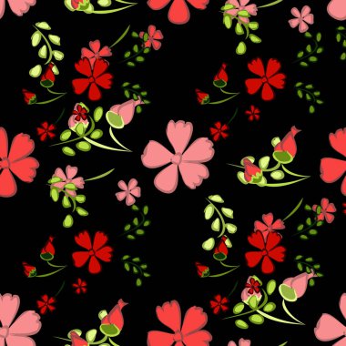 Çiçeksiz desenli narin çiçekler. Baskı, tekstil, keten, duvar kağıdı için büyük elementler. Ambalaj kağıdı için güzel bir model. Vektör Vahşi Çiçekler. Renkli Modern Uyum.