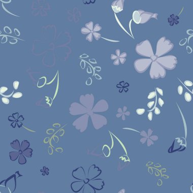 Çiçeksiz desenli narin çiçekler. Baskı, tekstil, keten, duvar kağıdı için büyük elementler. Ambalaj kağıdı için güzel bir model. Vektör Vahşi Çiçekler. Renkli Modern Uyum.