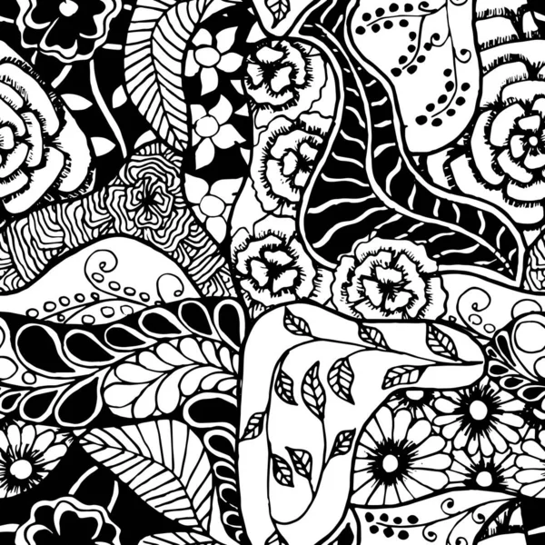 Zentangle Blommor Sömlösa Mönster Delikat Rapport För Fabric Tablecloth Bakgrund — Stock vektor