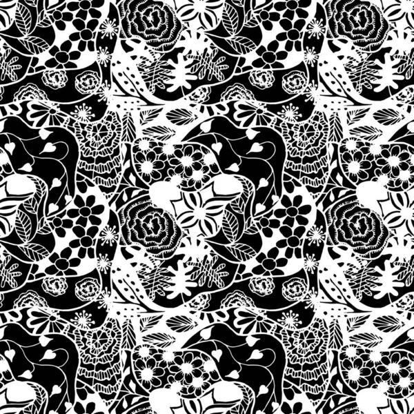 Zentangle Blommor Sömlösa Mönster Rapport För Wallpaper Linne Badkläder Enkel — Stock vektor