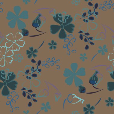 Çiçeksiz desenli narin çiçekler. Baskı, tekstil, keten, duvar kağıdı için büyük elementler. Ambalaj kağıdı için güzel bir model. Vektör Vahşi Çiçekler. Renkli Modern Uyum.