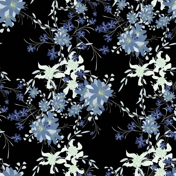 Virágmintás Minta Ibolyával Daisy Flowers Szel Kis Elemek Nyomtatáshoz Textilhez — Stock Vector
