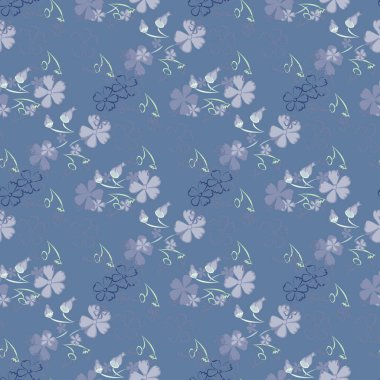 Çiçeksiz desenli narin çiçekler. Baskı, tekstil, keten, duvar kağıdı için büyük elementler. Ambalaj kağıdı için güzel bir model. Vektör Vahşi Çiçekler. Renkli Modern Uyum.