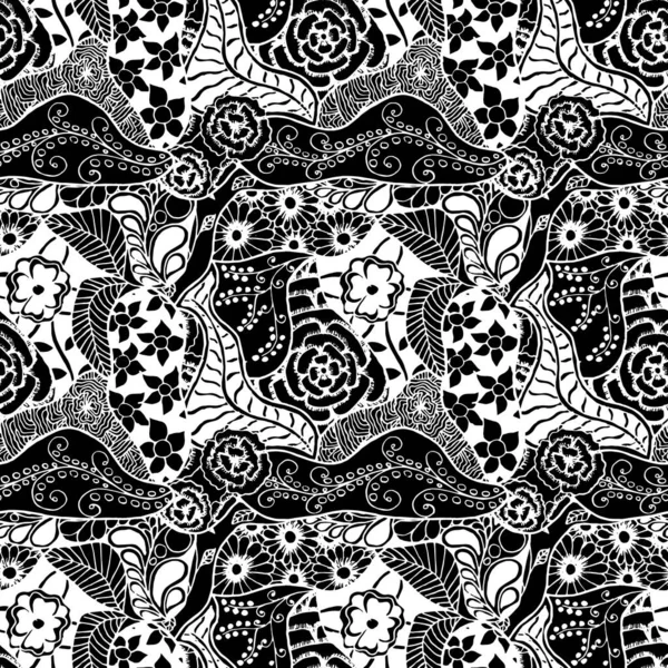 Zentangle Blommor Sömlösa Mönster Modern Rapport För Badkläder Klänning Chintz — Stock vektor