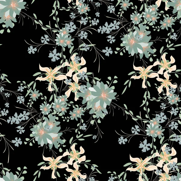 Floral Seamless Pattern Mit Veilchen Und Daisy Flowers Kleine Elemente — Stockvektor