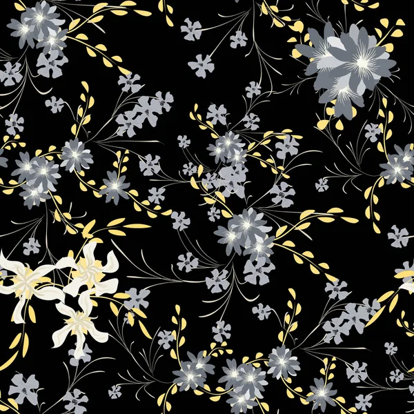 바이올렛과 데이지 꽃없는 Print Textile Linen 종이를 자르는 데쓰는 무늬야 — 스톡 벡터