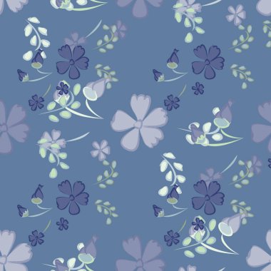 Çiçeksiz desenli narin çiçekler. Baskı, tekstil, keten, duvar kağıdı için büyük elementler. Ambalaj kağıdı için güzel bir model. Vektör Vahşi Çiçekler. Renkli Modern Uyum.