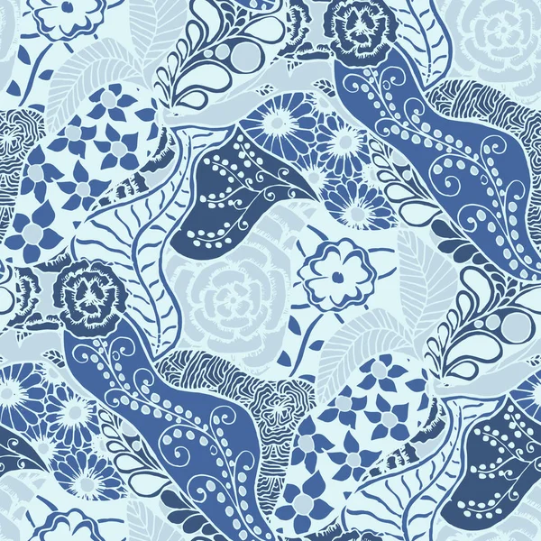 Zentangle Flowers Seamless Pattern Feminine Rapport Wallpaper Linen Chintz Simple — Stock Vector