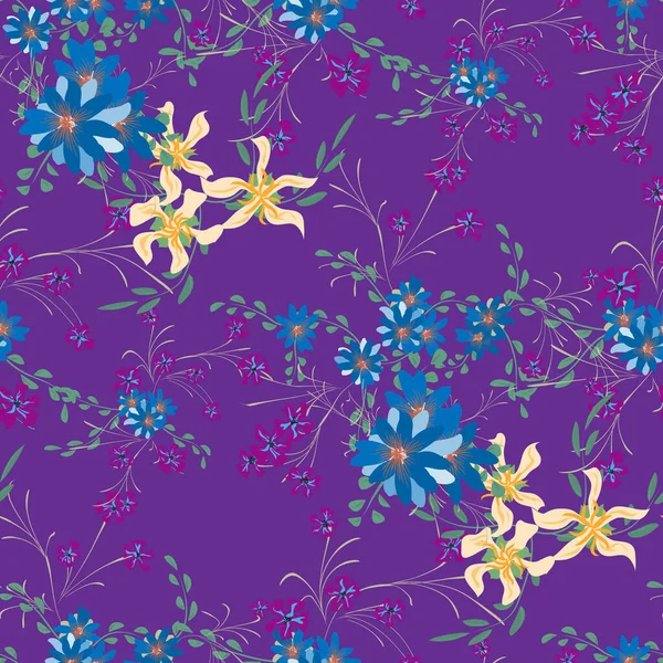 Motif Floral Sans Couture Avec Des Violettes Des Fleurs Marguerite — Image vectorielle