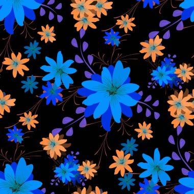 Daisy Flowers 'la kusursuz desen. Yazdırma, Tekstil, Çarşaf, Kumaş İçin Parlak Doku. Ambalaj kağıdı için güzel bir model. Vektör Vahşi Çiçekler. Sonsuz doku. Retro Biçiminde Renkli Uyum.