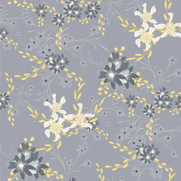 Floral Seamless Pattern Mit Veilchen Und Daisy Flowers Kleine Elemente — Stockvektor