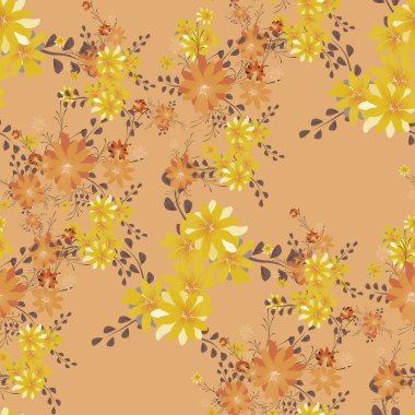 Daisy Flowers 'la kusursuz desen. Yazdırma, Tekstil, Çarşaf, Kumaş İçin Parlak Doku. Ambalaj kağıdı için güzel bir model. Vektör Vahşi Çiçekler. Sonsuz doku. Retro Biçiminde Renkli Uyum.