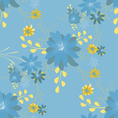 Daisy Flowers 'la kusursuz desen. Yazdırma, Tekstil, Çarşaf, Kumaş İçin Parlak Doku. Ambalaj kağıdı için güzel bir model. Vektör Vahşi Çiçekler. Sonsuz doku. Retro Biçiminde Renkli Uyum.