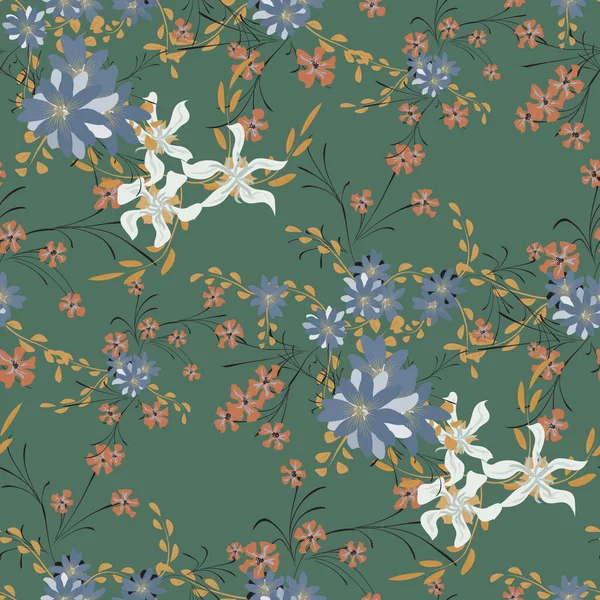 Floral Seamless Pattern Mit Veilchen Und Daisy Flowers Kleine Elemente — Stockvektor