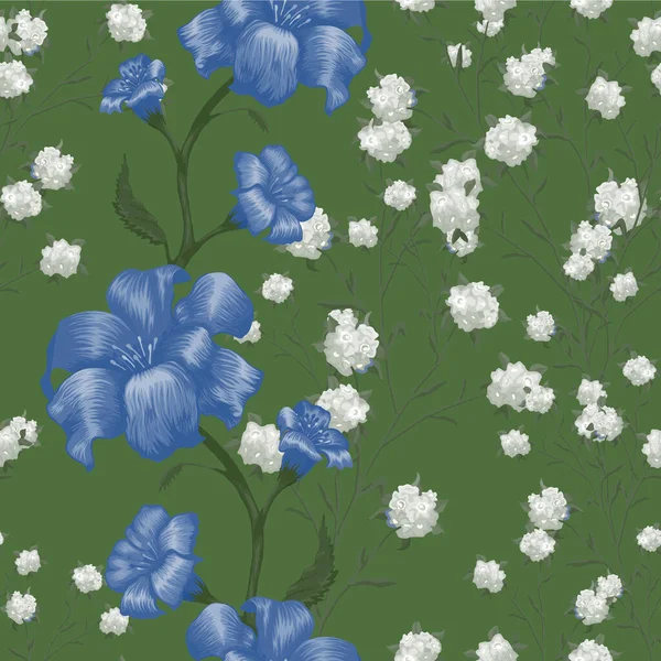 Floral Wallpaper Mit Großen Blumen Nahtloses Muster Mit Fuchsia Bluebell — Stockvektor