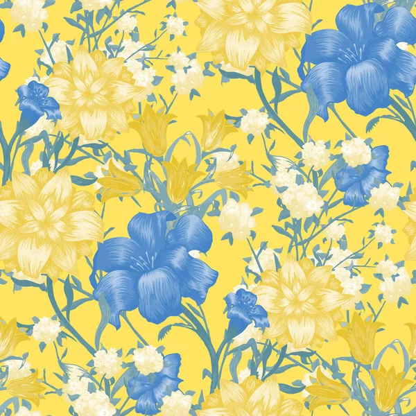 Floral Wallpaper Mit Großen Blumen Nahtloses Muster Mit Fuchsia Bluebell — Stockvektor