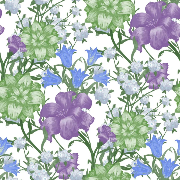 Floral Wallpaper Mit Großen Blumen Nahtloses Muster Mit Fuchsia Bluebell — Stockvektor