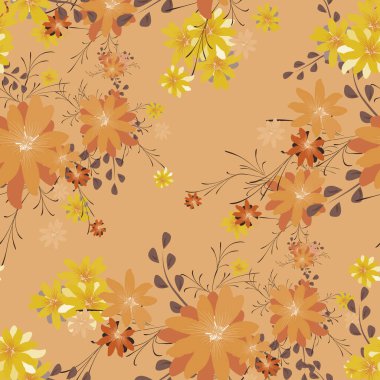 Daisy Flowers 'la kusursuz desen. Yazdırma, Tekstil, Çarşaf, Kumaş İçin Parlak Doku. Ambalaj kağıdı için güzel bir model. Vektör Vahşi Çiçekler. Sonsuz doku. Retro Biçiminde Renkli Uyum.