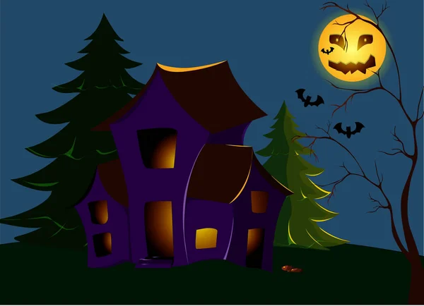 Ужас Октябрь Ночь Хэллоуина Луной — стоковый вектор