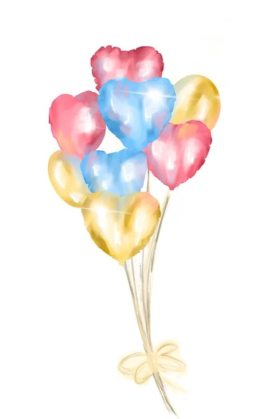 Postcard with balloons for valentines day or birthday — Stock Photo, Image