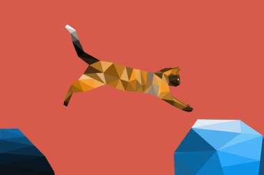 Origamide zıplayan bir kedi.