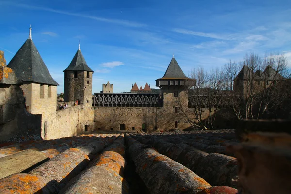 Uvnitř Středověkého Města Carcassonne Jihu Francie — Stock fotografie