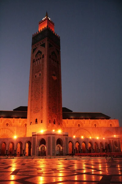 Meczet Hassan Casablanca Maroku Nocy — Zdjęcie stockowe