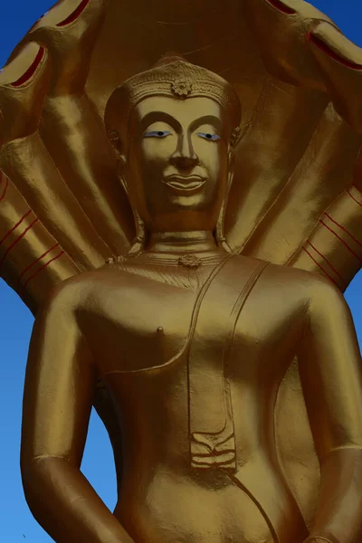 Eine Große Statue Eines Stehenden Goldenen Buddhas Thailand — Stockfoto