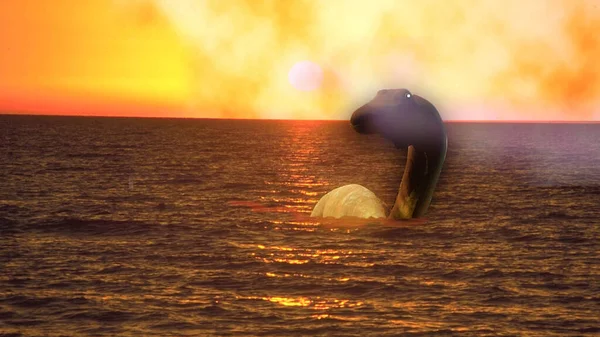 İskoçya 'daki bir göldeki Loch Ness Canavarı' nın hayali tasviri.