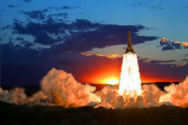 エッフェル塔の超現実的なイメージはロケットのように — ストック写真