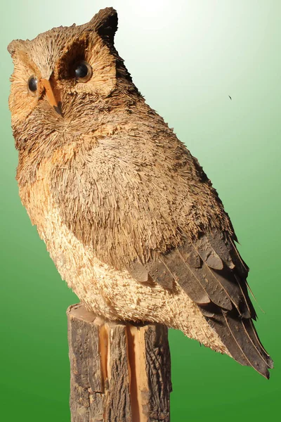 Une Vieille Statuette Hibou Bois Paille — Photo