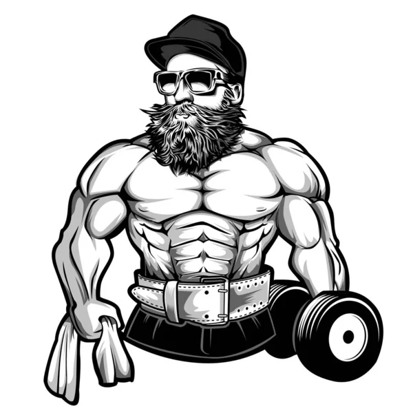 Man Body Bodybuilder Dumbbell Logo Vector — Stock Vector