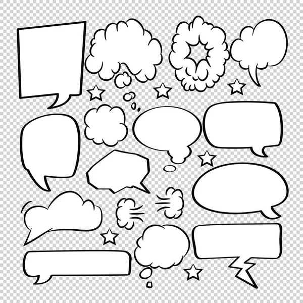 Comic Sketch Spraak Bom Bellen Pictogrammen Collectie Cartoon — Stockvector