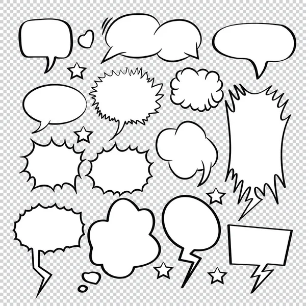 Comic Sketch Speech Bomb Bubbles Icons Collection Cartoon — Stock Vector