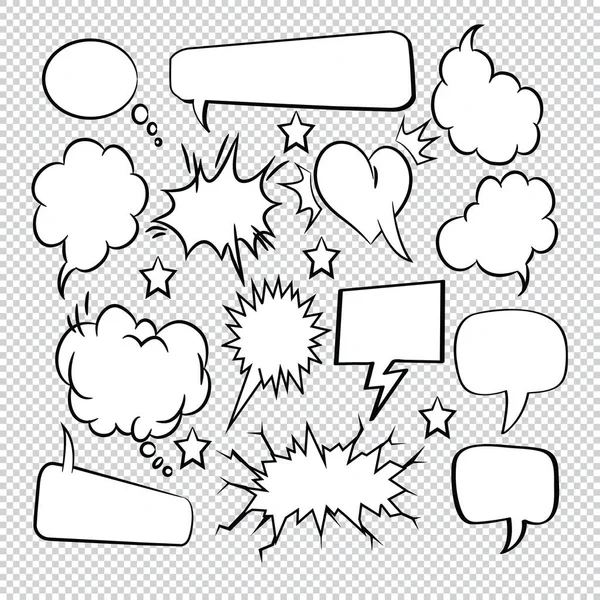 Comic Sketch Discours Bulles Bombe Icônes Collection Bande Dessinée — Image vectorielle