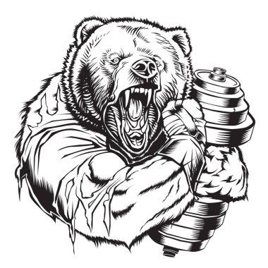 Bear Gym Dumbell animal vector illustration  clipart
