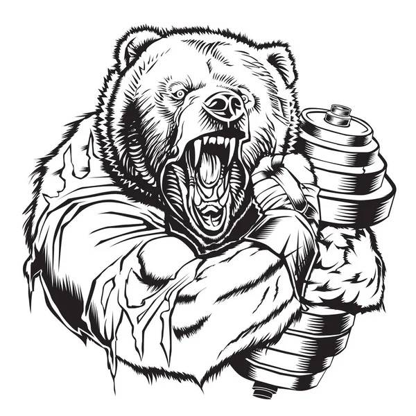 Bear Gym Dumbell Animal Vector Illustration — Stock Vector
