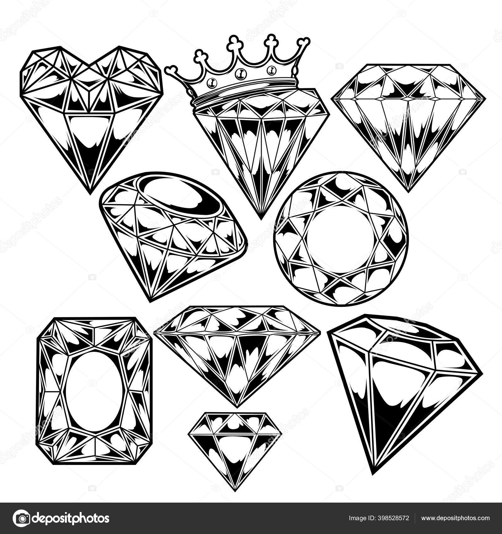 Diamond Vector Jewelry Clip Art Graphics Black Set Stock Vector by