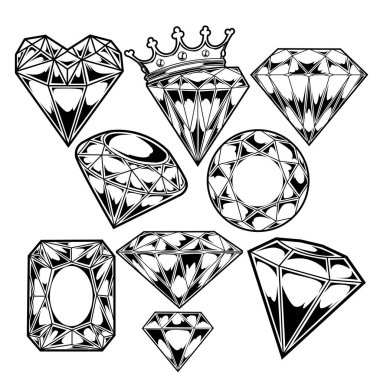 Diamond Vector jewelry Clip Art Graphics Black Set clipart
