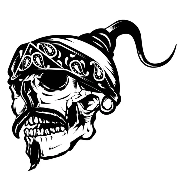 Ilustrasi Vektor Oldschool Skull Mustache Gangster - Stok Vektor