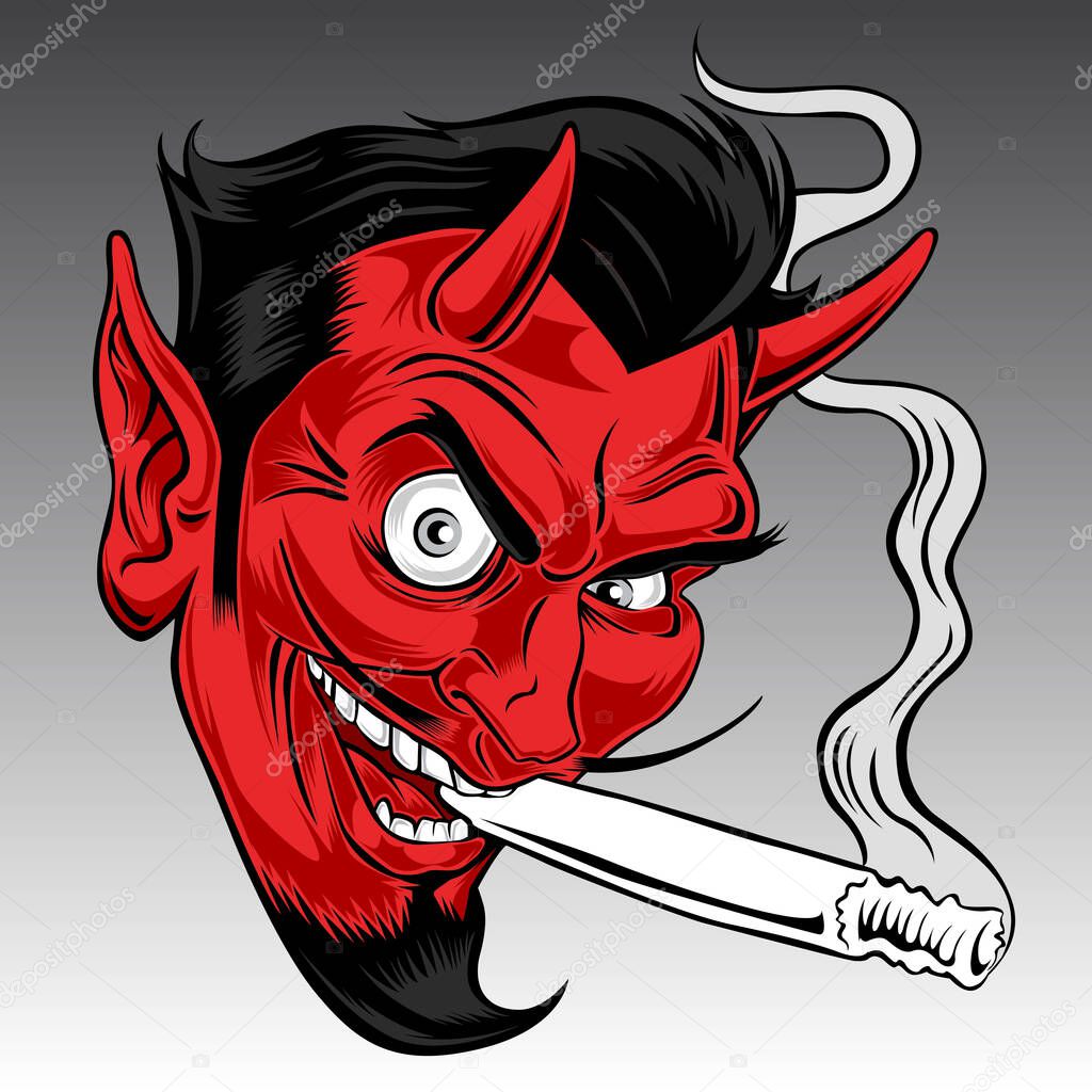 Devil Tattoo Smoking Red mascot Vector illustration  