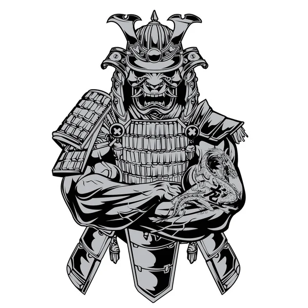 Samurai Muscle Blood Warrior Dragon Vector — Vector de stock