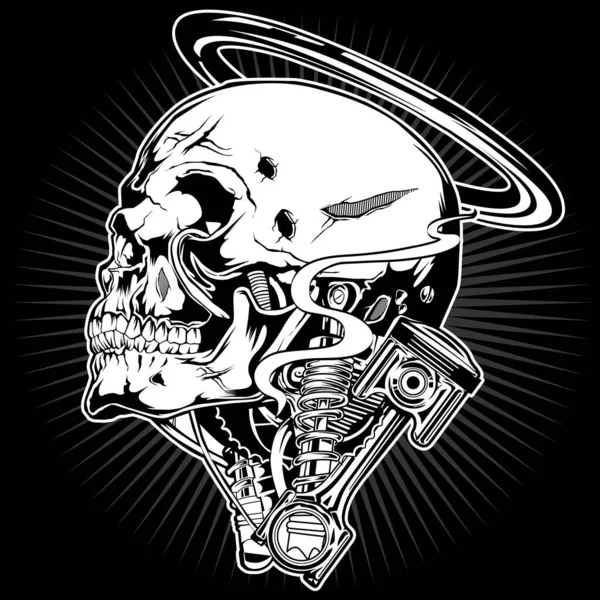 Mortor Shock Skull Motor Abstracto Auto Coche Carreras Camiseta — Vector de stock